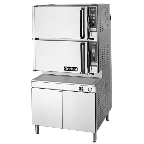 A large stainless steel Cleveland ConvectionPro steam generator with two doors.