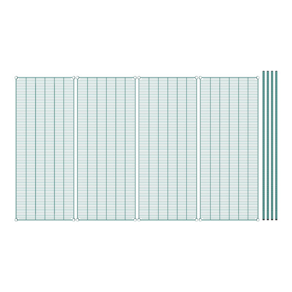 A white grid with green lines and several rows of rods.