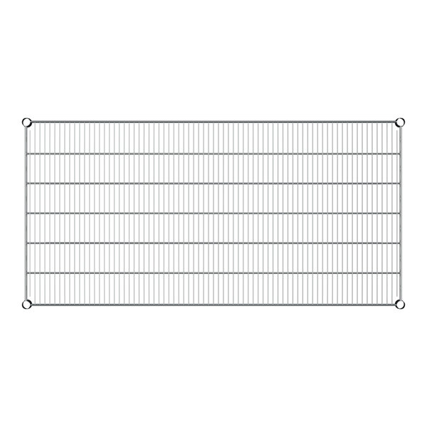 A close-up of a Regency chrome wire shelf with a grid pattern.