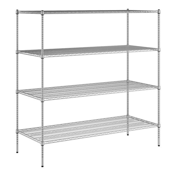 A Regency chrome wire shelving unit with four shelves.