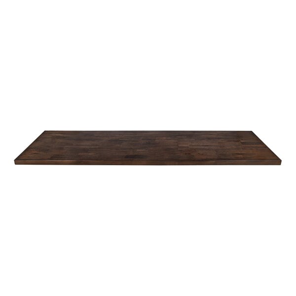 A Lancaster Table & Seating wood butcher block table top with espresso finish on a table.