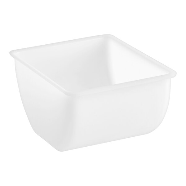 A white, square-shaped 1.5 pint condiment holder insert.