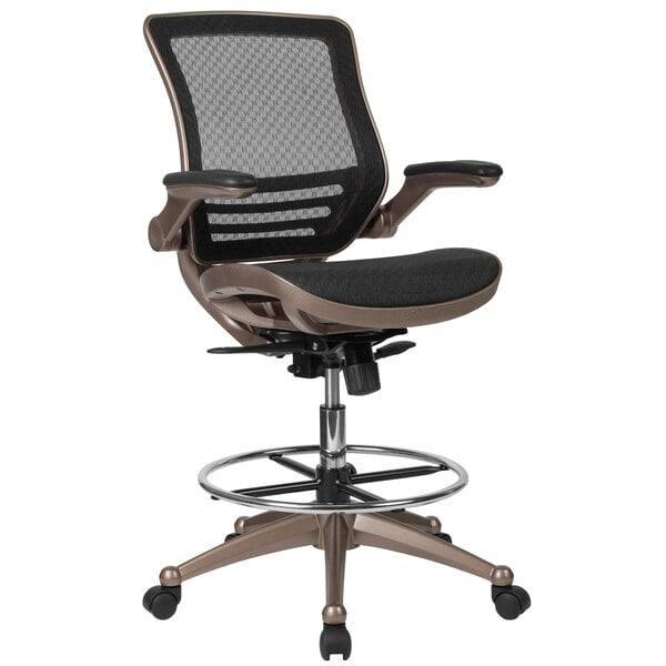 Flash Furniture Bl Lb 8801x D Gg Mid Back Transparent Black Mesh Drafting Chair With Melrose Gold Frame And Flip Up Arms