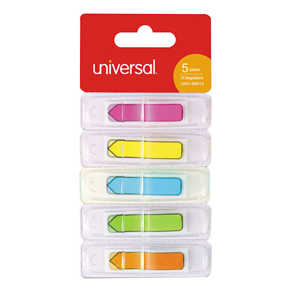 A package of Universal deluxe pop-up page flags in a green and white rectangle with a yellow label.