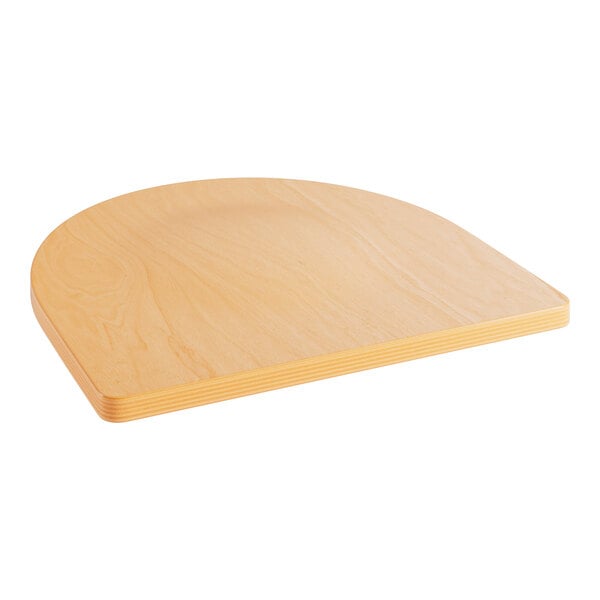 A Lancaster Table & Seating natural wood seat for metal frame seating with a curved edge.