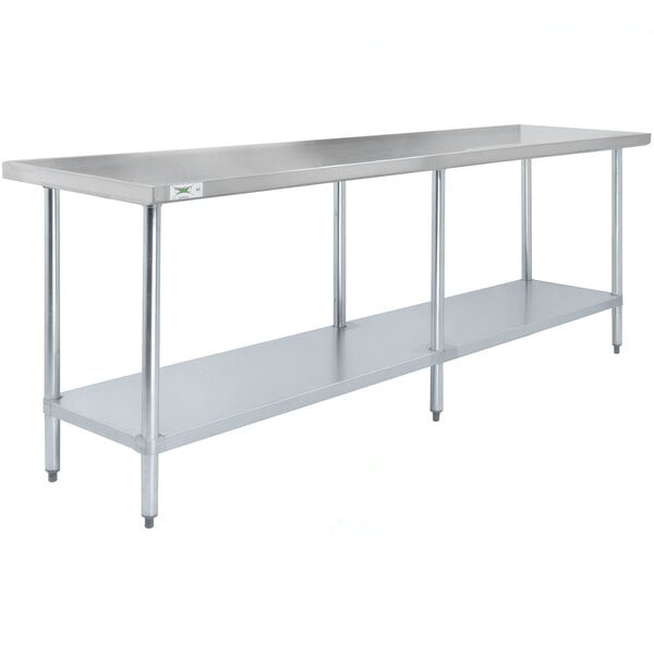A Regency stainless steel work table with shelves.