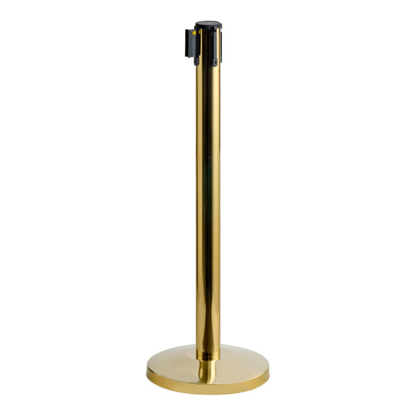 Lancaster Table & Seating 36" Gold Metal Crowd Control / Guidance Stanchion with 78" Retractable Belt