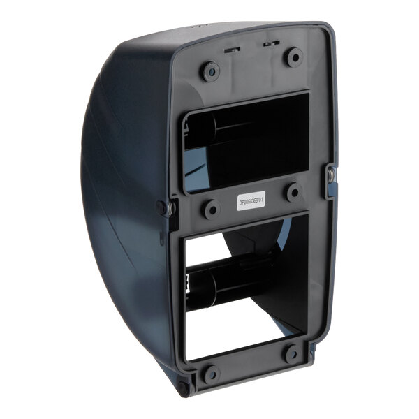 A black pearl San Jamar Duett Oceans toilet tissue dispenser designed to hold and dispense toilet paper rolls.