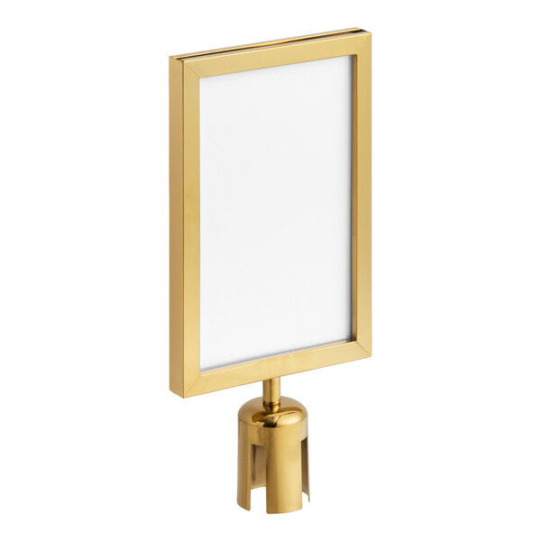 Lancaster Table & Seating 8 1/2" x 11" Gold Removable Steel Stanchion Vertical Sign Frame