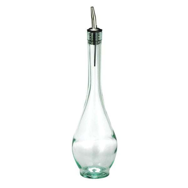 Glass olive oil cruet with rounded base and stainless steel pourer