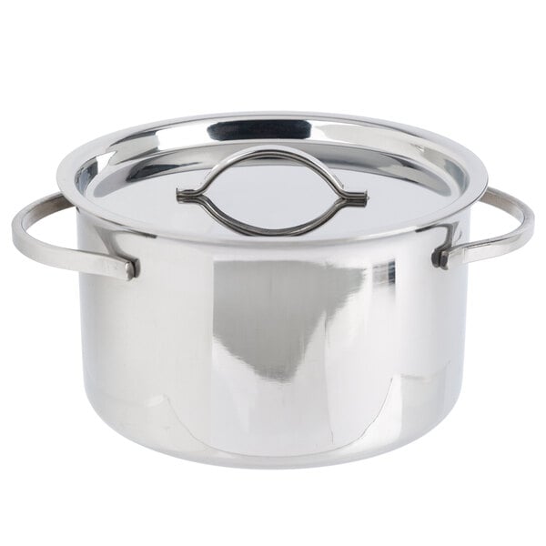 An American Metalcraft stainless steel mini pot with lid.