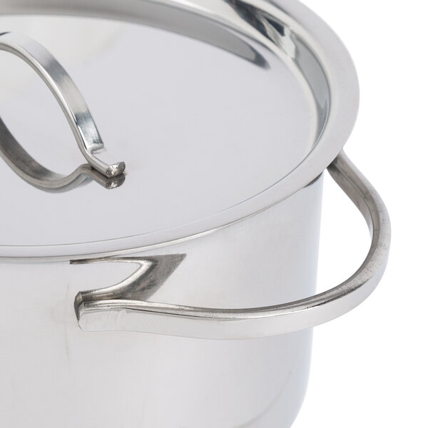 An American Metalcraft stainless steel mini pot with a handle and lid.