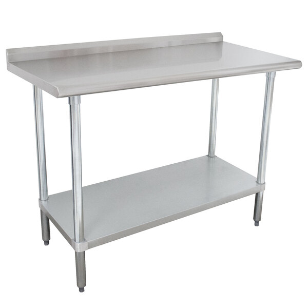 An Advance Tabco stainless steel work table with an undershelf.