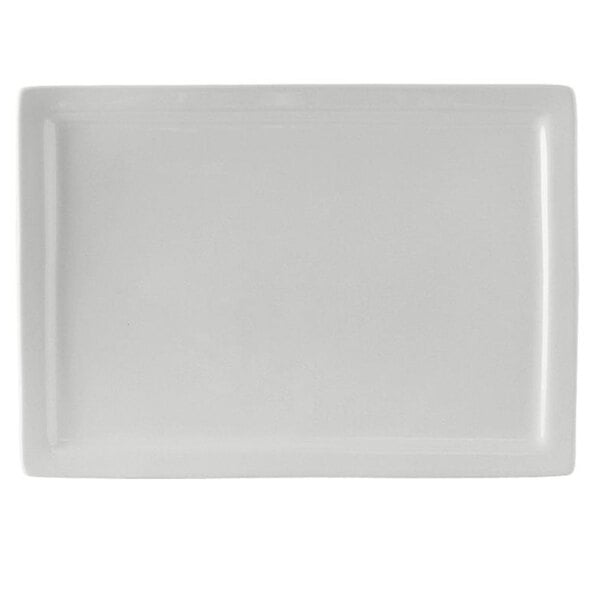 A white rectangular Tuxton china plate.