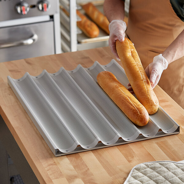 6 Loaf Glazed Aluminum Baguette / French Bread Pan 26" x 2 7/16" x 1