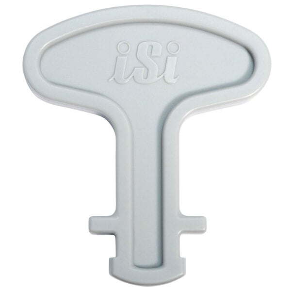 A white plastic iSi measuring tube key holder.