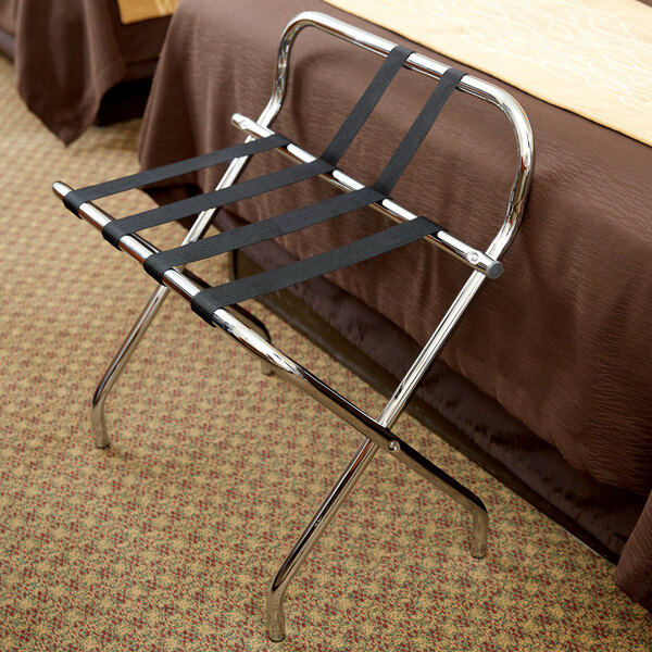 Lancaster Table Seating Chrome Folding Luggage Rack With Wall Guard 6 Pack