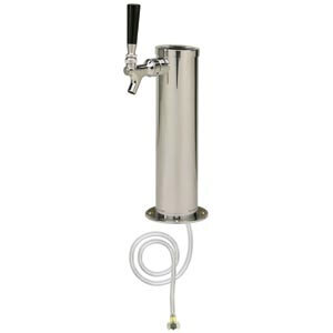 A chrome Micro Matic beer tap tower with a hose attached.