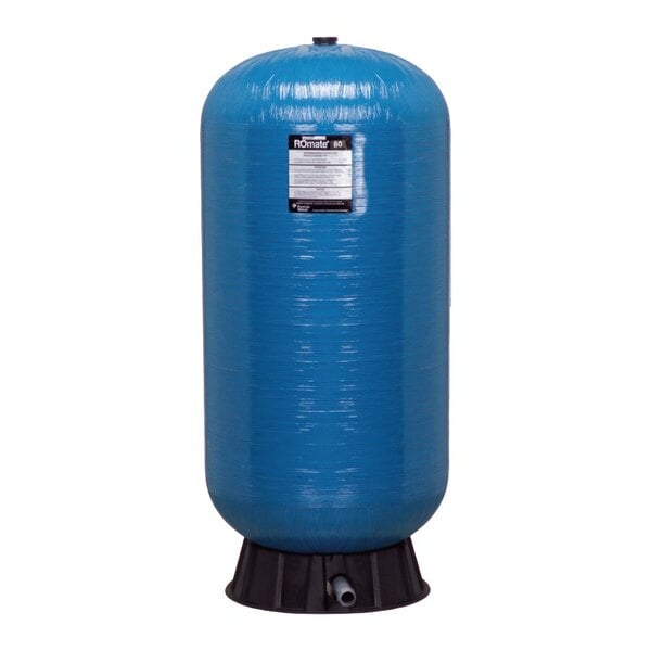 A blue cylinder with a black base and a label.