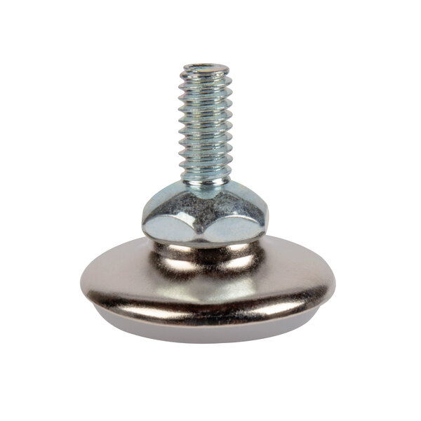 A silver metal screw with a nut on top of it.