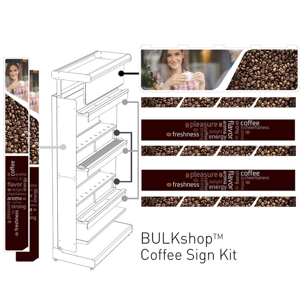 A woman using a Rosseto coffee gondola to fill her cup with coffee beans.