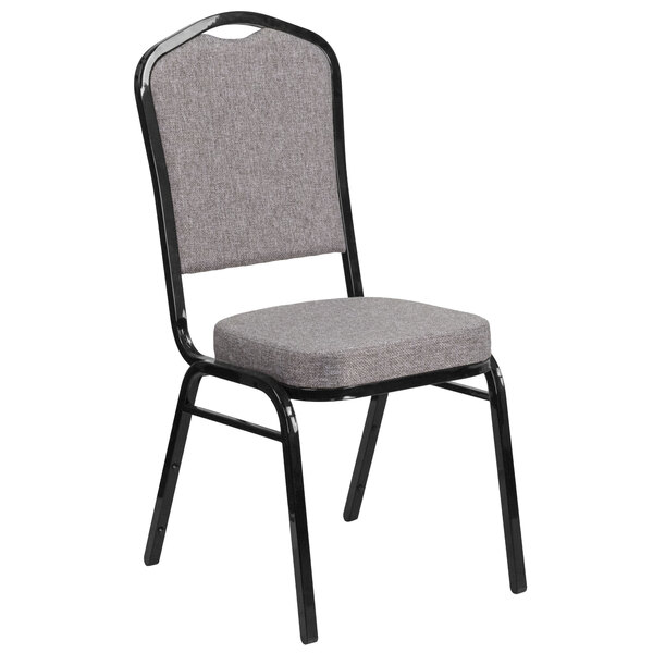 A gray and black Flash Furniture banquet chair with a gray seat.