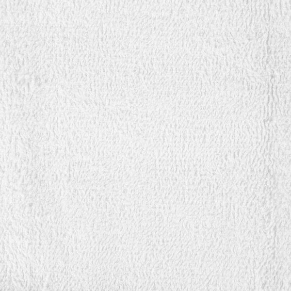 A close-up of an open end white Oxford hand towel with a textured pattern.