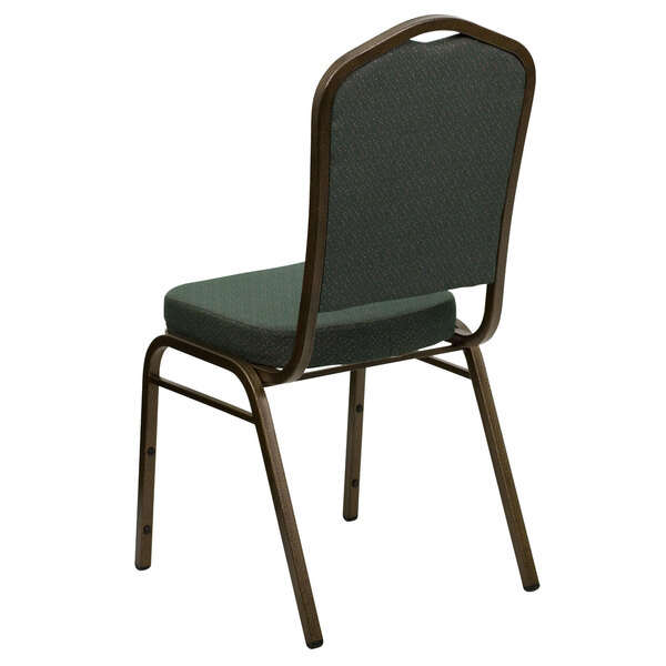 A green Flash Furniture Hercules banquet chair with a gold vein metal frame.