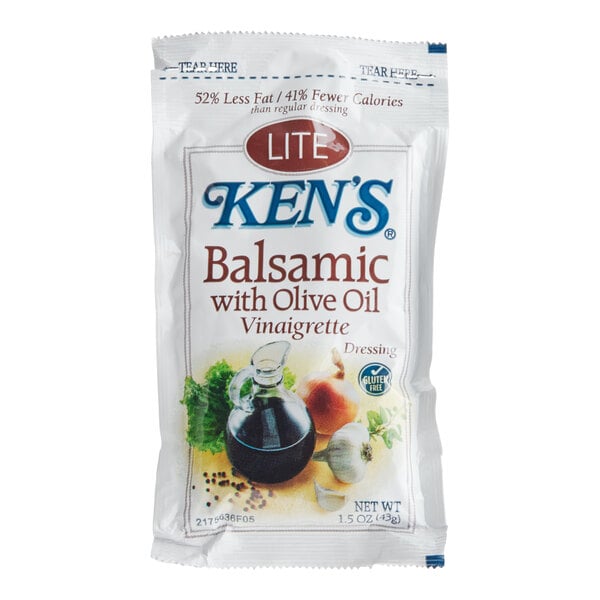 Ken's Foods 1.5 oz. Lite Balsamic with Olive Oil Vinaigrette Pouch - 60/Case