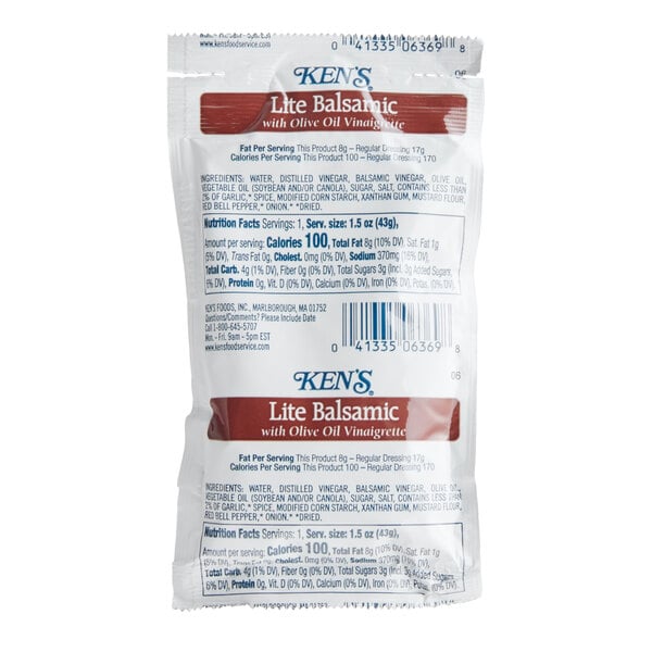 Ken's Foods 1.5 oz. Lite Balsamic with Olive Oil Vinaigrette Pouch - 60/Case