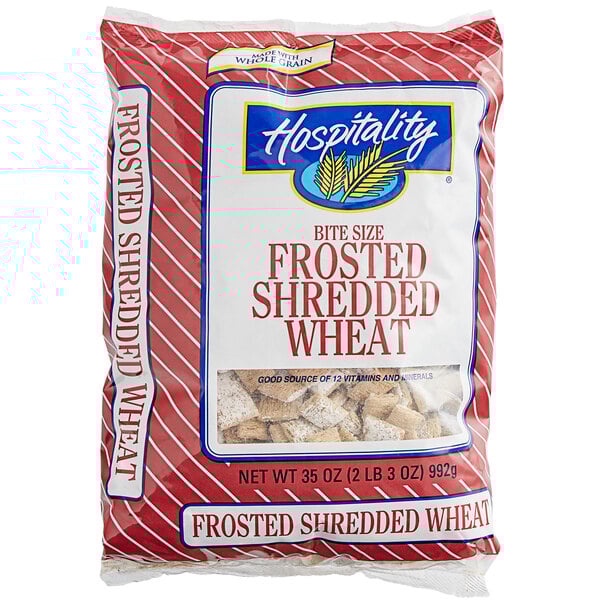 A white bag of 35 oz. Bite Size Frosted Shredded Wheat cereal.