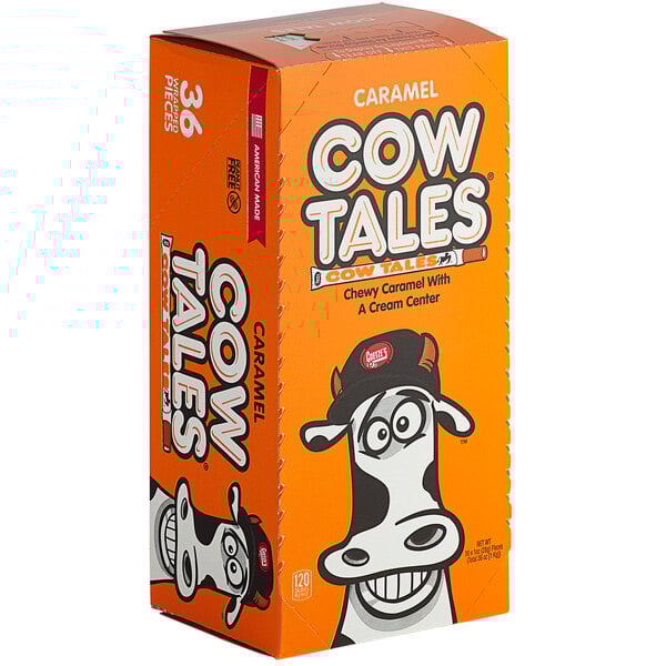 A box of Goetze's Cow Tales with a cow on it.