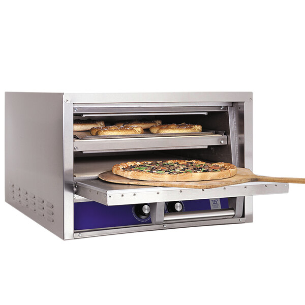 a pizza in a oven