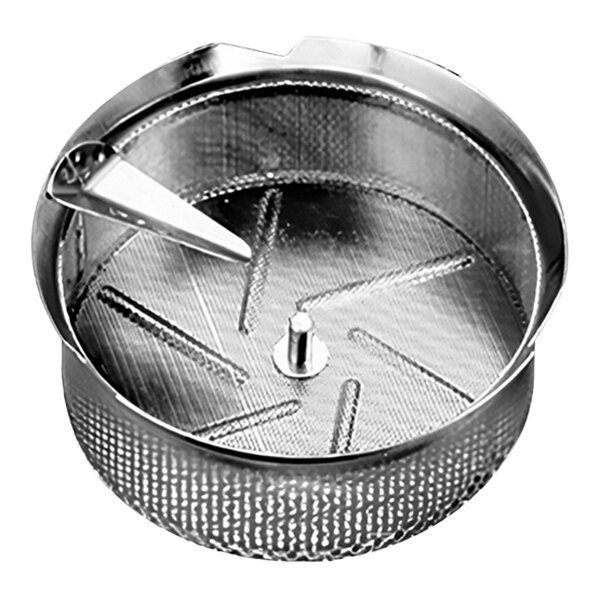 A stainless steel 1/16 inch (1.5 mm) grid attachment for the Tellier EX5 electric food mill.