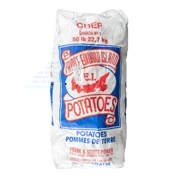 A 50 lb bag of Prince Edward Island white chef potatoes.