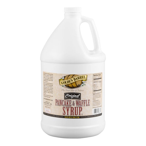 A 1-gallon container of Golden Barrel Original Pancake & Waffle Syrup.