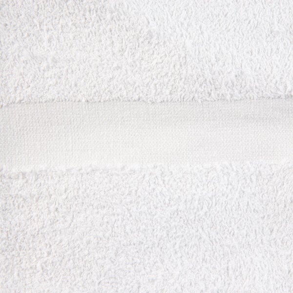 An open white Oxford bath towel with a white stripe.