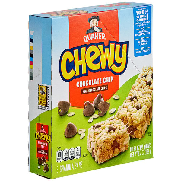 A box of Quaker Chewy Chocolate Chip Granola Bars.