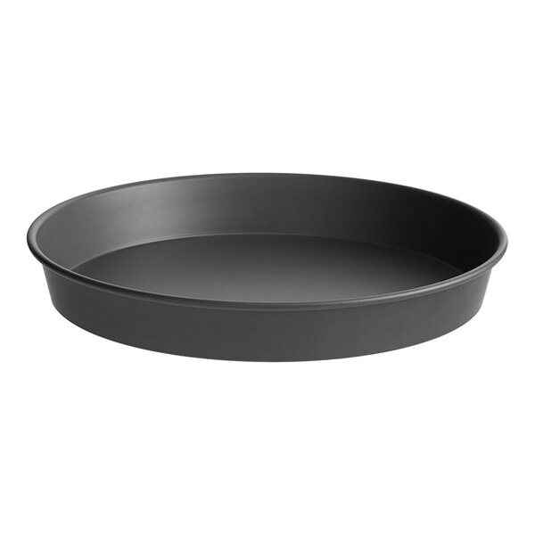 An American Metalcraft hard coat anodized aluminum pizza pan with a white background.