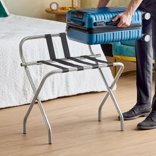 Lancaster Table & Seating Chrome Folding Luggage Rack with Guard