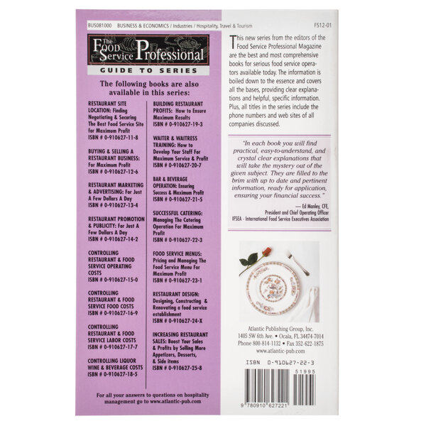 The back cover of the book "Successful Catering" with text and pictures.