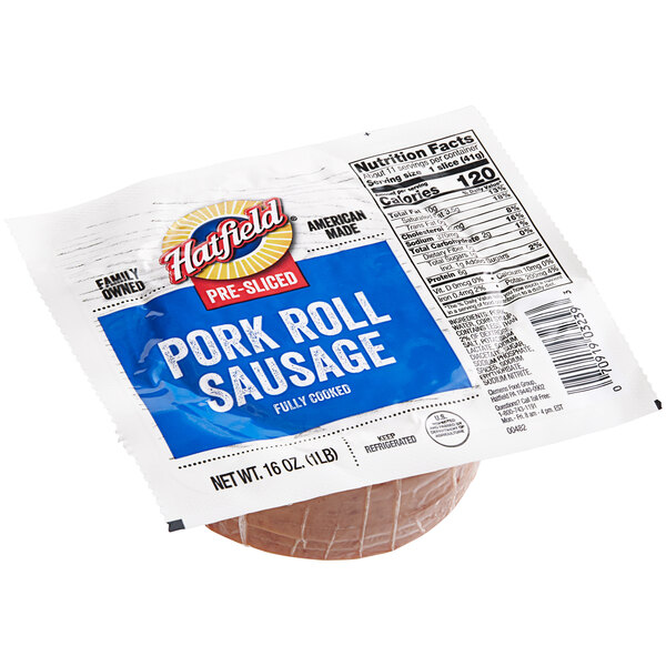 A package of Hatfield pre-sliced pork roll sausage.