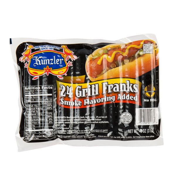 Kunzler 3 lb. 24 Count Pack 8/1 Size Grill Franks 8/Case