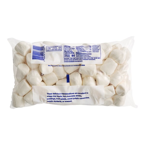 A blue and white bag of Clown Large White Marshmallows.