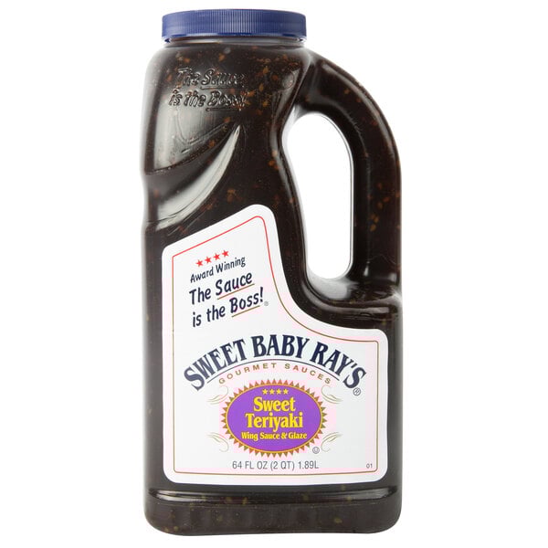 A plastic container of Sweet Baby Ray's Sweet Teriyaki Wing Sauce and Glaze with a white label.