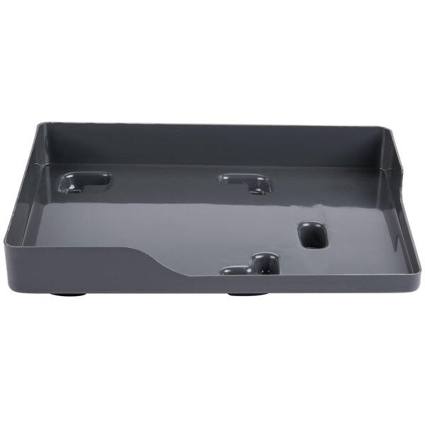 A grey rectangular tray with two holes.