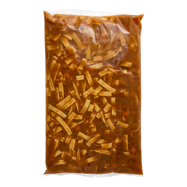 A plastic bag of Spring Glen Fresh Foods beef noodle soup.