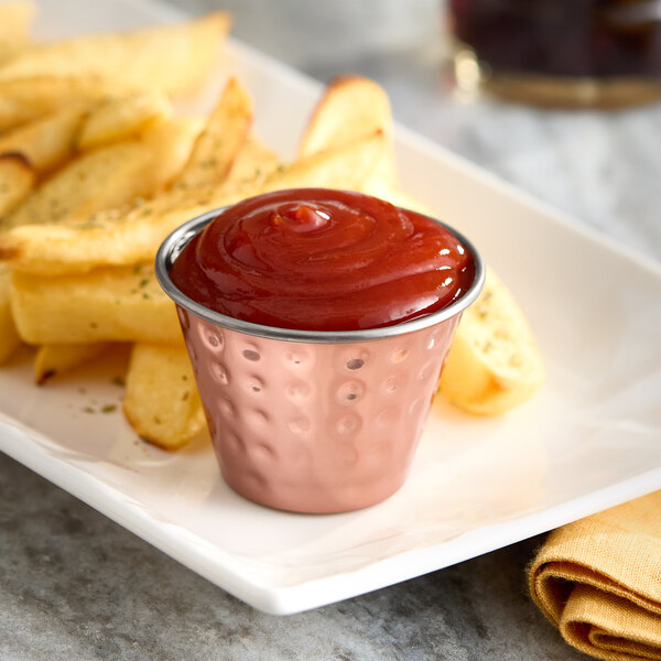 Choice 2.5 oz. Hammered Copper-Plated Stainless Steel Round Sauce Cup - 12/Pack
