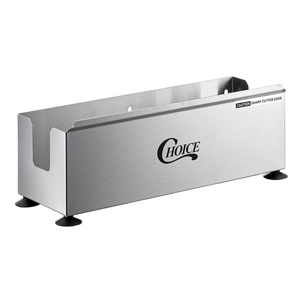 A stainless steel film and foil dispenser and cutter with the brand name 'Choice' on the front.