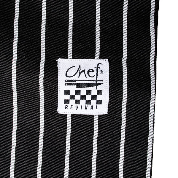 Chef Revival unisex pinstripe chef pants in black and white.